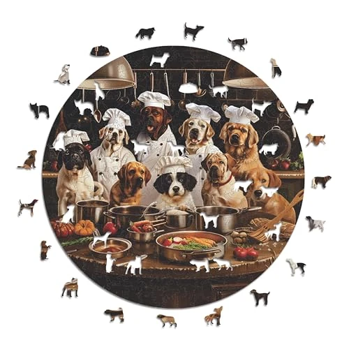 Iconic Puzzles - Chefhonden houten puzzel 100% duurzaam, cadeau voor kinderen en volwassenen, maat S, 200 stukjes