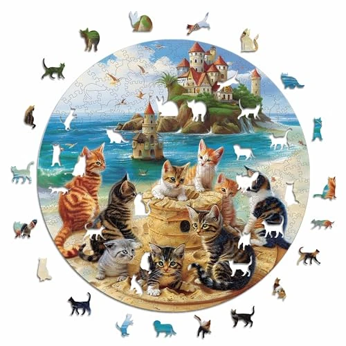 Iconic Puzzles - Chatons au Bord de la mer, Animaux fantastiques, Puzzle en Bois 100% Durable, Cadeaux pour Enfants et Adultes, Taille L, 600 pièces