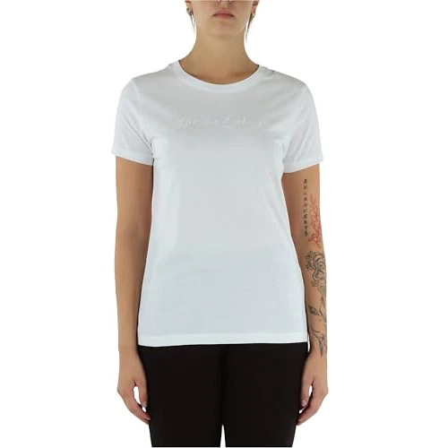 Armani Exchange T-Shirt da Donna Essential, con Logo Ricamato, Bianco Ottico, XS
