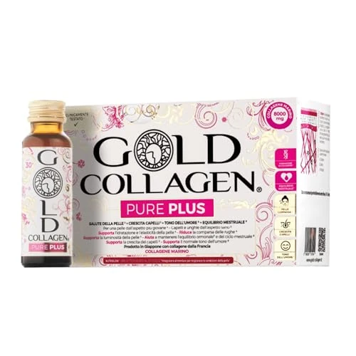 Offerta a tempo: GOLD COLLAGEN New Pure Plus - Collagene Integratore con Biotina Crescita Capelli Pelle Unghie, Equilibrio Ormoni e Sistema Immunitario, Vitamina C, 8g Collagene Marino, Acido Ialuronico 1 Pack 10x50ml - 40% da 52.50 € a 31.47 €