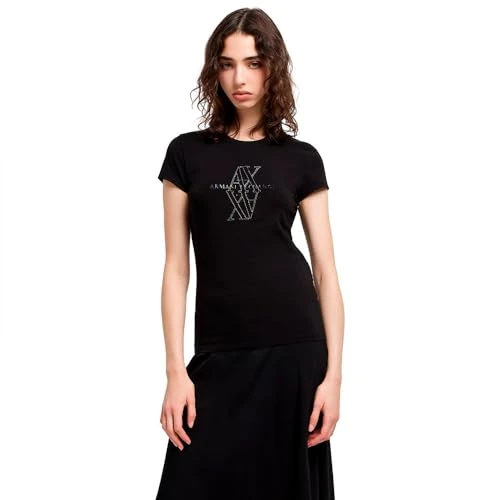 Armani Exchange Donna Arte Sella, Logo Embroidered And Stampato, Slim Fit, Nero, XS, Nero, XS