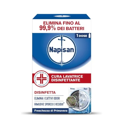 Napisan Cura Lavatrice Disinfettante Freschezza di Primavera, Elimina i Cattivi Odori, Rimuove Sporco e Residui di Sapone, Confezione da 250ml