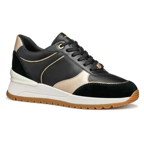 Limitiertes Angebot: Geox Damen D DESYA A Sneaker, Black/Lt Gold, 37 EU von 140.00 EUR auf 98.00 EUR (Spare 30%)
