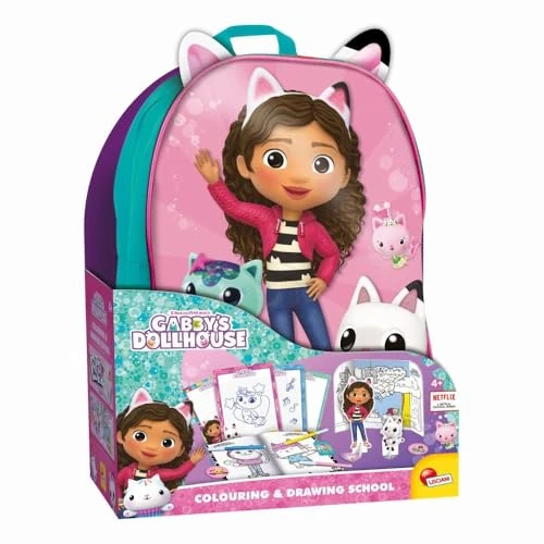 Lisciani - GABBY ET LA MAISON MAGIQUE - Sac à Dos École de Dessins & Coloriages – Pour Enfants dès 4 Ans – Avec Feutres, Crayons de Couleur et Pages à Colorier - Activité Manuelle Gabby's Dollhouse