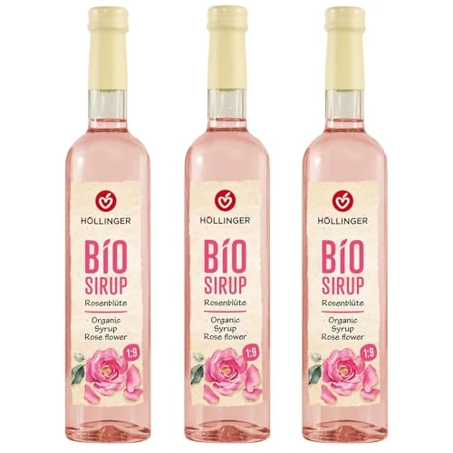 Höllinger Bio syrop z płatków róży – wegański, szklana butelka 500 ml – różowe orzeźwienie