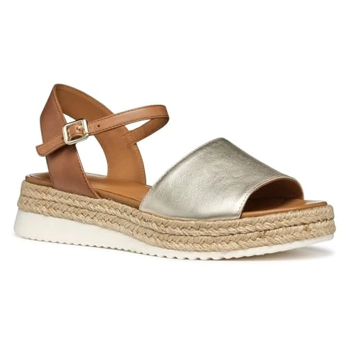Tijdelijke aanbieding: Geox Dames D EOLIE C Flat Sandaal, Lt Gold/Camel, 39,5 EU, Lt Gold Camel, 39.5 EU van 79.02 € naar 79.02 € (0.00% korting)