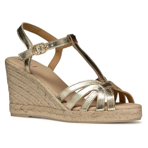 Offre limitée : Geox Femme D GELSA A Sandale compensée, Lt Gold, 38 EU de 119.90 € à 119.90 € (0.00% de remise)