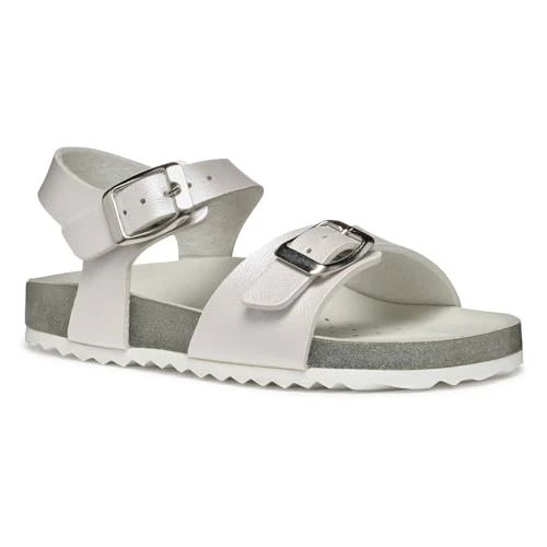 Geox J ADRIEL GIRL I - Sandalo Bambina, White/Silver,