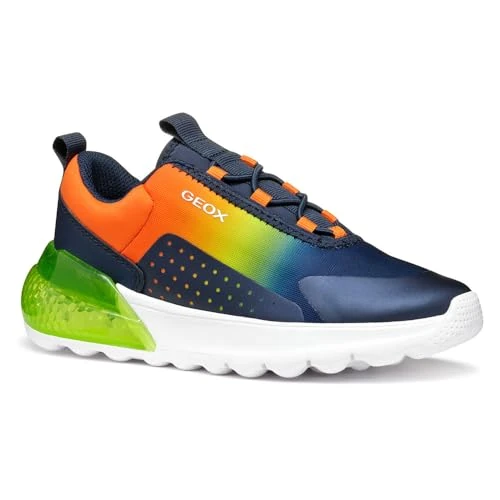 Geox J ACTIVART ILLUMINUS Sneaker, Navy/Lime, 11 UK Child