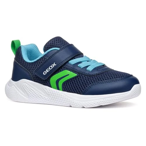 Geox J SPRINTYE BOY A Sneaker, Navy/Lt Green, 2.5 UK