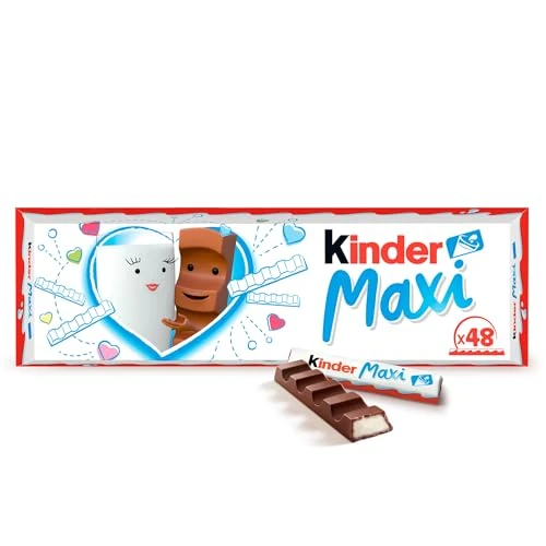 Kinder Maxi – 48 Riegel gefüllt mit Milch und mit feinster reiner Kakaoschokolade, glutenfrei, ideal als Süßigkeiten für Halloween, Partys und Geburtstage, Maxi-Packung mit 1008 g