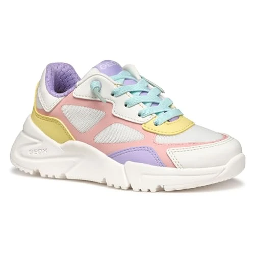 Geox J Loftus Girl B, gymschoenen voor meisjes en jongens, wit, veelkleurig, 35 EU