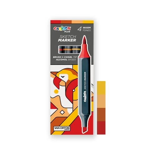 CARIOCA Plus Sketch Marker, Marcatori a Doppia Punta, Toni Rosso, 4 Pezzi
