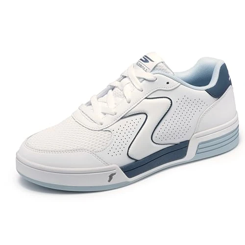 Skechers Viper Court Classic, Zapatillas Hombre, White Leather/Synthetic/Textile/Blue Trim, 41 EU