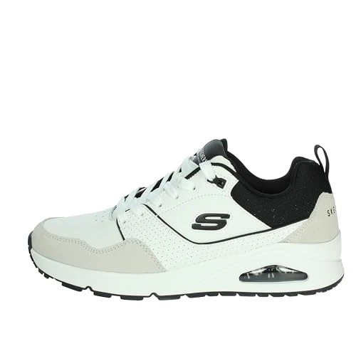 Zeitlich begrenztes Angebot: Skechers Herren UNO Retro One Sneaker, Weißes Leder Duraleather Black Mesh, 45.5 EU von 94.95 € auf 65.99 € (31% Rabatt)