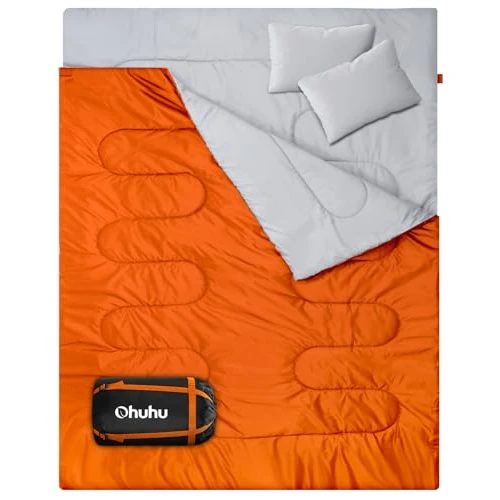 Offerta a tempo: Ohuhu Sacco a Pelo Matrimoniale 220×150 cm, Sacco a Pelo Doppio 3 Stagioni per Campeggio, con 2 Cuscini, Leggero e Portatile con Custodia, Temperatura 7–20 °C, 2,75 kg - 5% da 49.99 € a 47.49 €