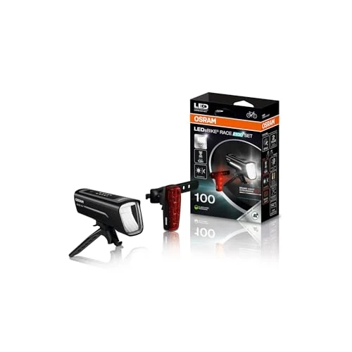 Offerta a tempo: OSRAM LEDsBIKE RACE 100 SET,set di luci ricaricabili per bicicletta, set di luci a LED anteriori e posteriori con luce del freno, molteplici modalità di illuminazione, tre livelli di luminosità,100lux - 35% da 53.30 € a 34.86 €