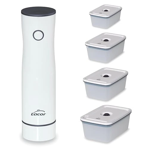 Offerta a tempo: LACOR - 69698 - Pompa per Vuoto Intelligente + 4 Contenitori, Wireless, Automatica, Silenziosa, Aspirazione 2.5L/min, Include Cavo di Ricarica USB, Batteria al Litio, Design Elegante e Moderno - 0.00% da 75.71 € a 75.71 €