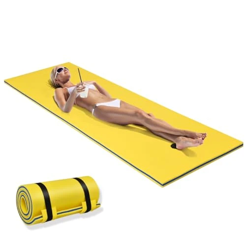 Offerta a tempo: HOMASIS Materassino Galleggiante Mare, Tappetino Galleggiante per Acqua in Schiuma XPE, Materassino Piscina Avvolgibile con Design Cuscino, Fino a 70/100/300/400 kg (Giallo, 210 x 66 cm) - 83% da 360.99 € a 59.84 €