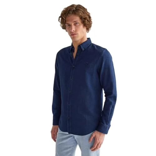 Offerta a tempo: WRANGLER - Camicia Uomo - Vestibilità Regular - Oxford Shirt - Indigo Oxford - 58% da 59.95 € a 24.93 €