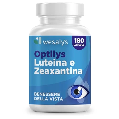 Integratore Occhi con Luteina e Zeaxantina Alto Dosaggio,180 capsule (6 mesi di fornitura), Integratore Vista con Mirtillo Nero, Acido ialuronico, Vite Rossa, Vitamina E, Zinco, Vitamina B12. Optilys