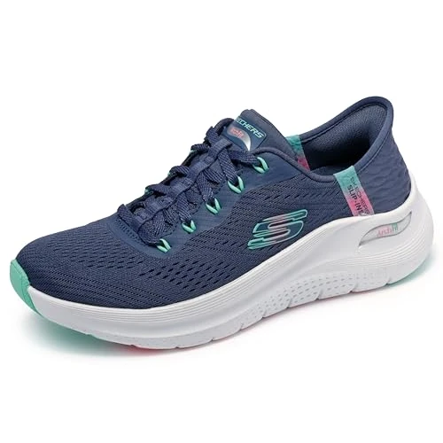 Skechers Arch Fit 2.0 Easy Chic Damen-Sneaker zum Reinschlüpfen, Marineblau/Türkis, 5.5 Wide
