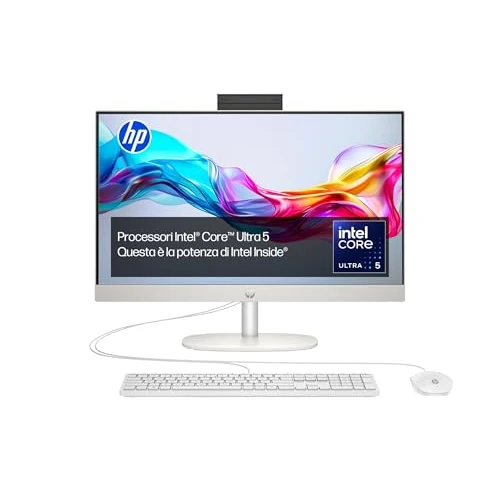 HP 24-cr1000sl All-in-One, Intel Core Ultra 5-125U, Intel Evo Edition, AI, 16GB RAM DDR5, 512GB SSD, Display da 23,8" FHD IPS Antiriflesso, Wi-Fi, Webcam HD, Non è Touch, Wi-Fi 6, Windows 11, Bianco