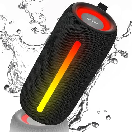 oraolo Bluetooth Speaker,Portable Speaker with LED Light,Waterproof IPX6,RGB,24W Stereo Wireless Speaker,10H Playtime, Support TF Card/Type-C/USB/AUX, Bluetooth 5.4