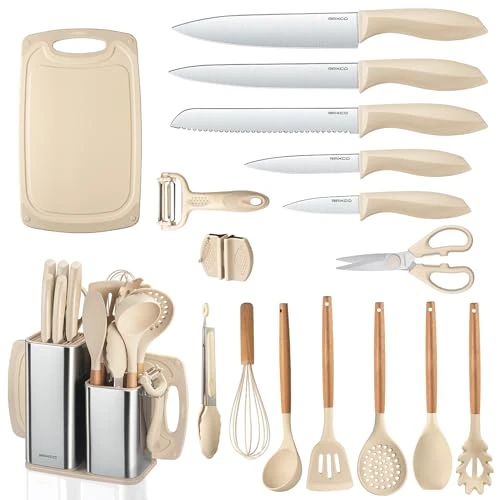 Limited offer: RAXCO Kitchen Knife Sets with Block, 18-Piece Kitchen Utensils with 5-Piece Knife Sets and 7-Piece Silicone Spatula from 39.99 EUR to 39.99 EUR (save 0%)