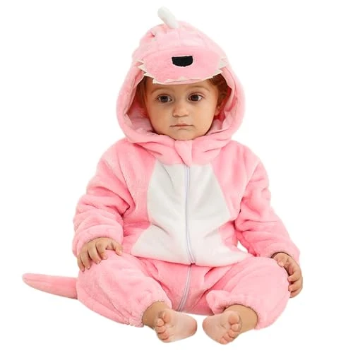 YloveM Baby Dinosaurier Kostüm Unisex Neugeborene Winter Strampler Reißverschlussoverall Flanell Kleinkind Mädchen Jungen Tier Onesie
