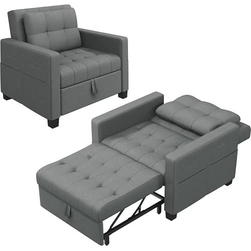 Offerta a tempo: Soberine Divano Letto Singolo Divano Pieghevole Imbottito a 1 Posto Poltrona Letto da Salotto Divano Trasformabile in Tessuto per Soggiorno (Grigio Chairo) - 7% da 235.99 € a 219.99 €
