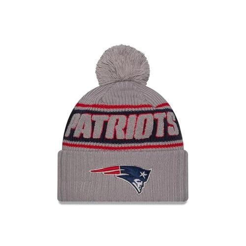 New Era NFL Gorro con pompón Sideline 2024 Fútbol Americano Logotipo del Equipo Beanie Gorro de Invierno Gris