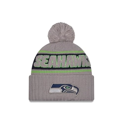 New Era Seattle Seahawks NFL 2024 Sideline Sport Knit Szary Czapka z Pomponem - One-Size