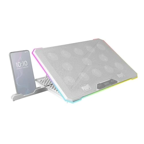 Offerta a tempo: Mars Gaming MNBC13, Base di Raffreddamento e Stand per Notebook fino 17", Illuminazione ARGB 10 Modalità, 13x Ventole LED Bianco, Regolabile in 8 Posizioni, Display LCD, Supporto Smartphone, Bianco - 0.00% da 33.50 € a 33.50 €