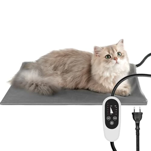 NICREW elektrische deken voor honden 45x40 cm verstelbare temperatuur, thermische deken voor honden met timer, 6 temperatuurniveaus beschikbaar, grijs