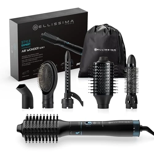 Bellissima Imetec Style Expert Air Wonder 6in1, Hot Air Brush, 6 Accessories, Ion Technology, Brushes Coated with Ceramic and Argan Oil, Dries and Gives Volume, Cold Air Blow,