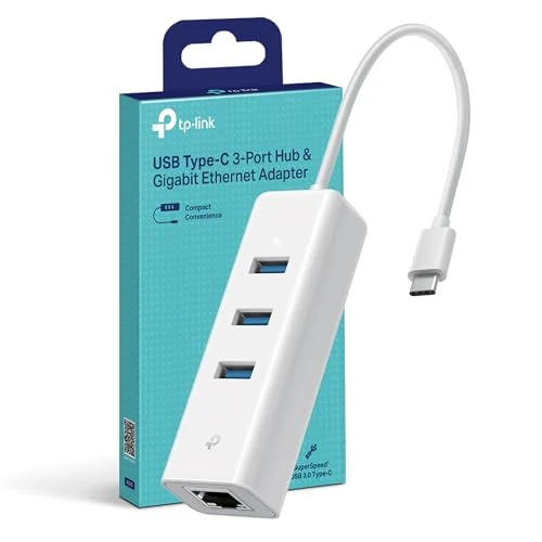 TP-Link UE330C USB 3.0 Type C Ethernet Adapter with 3 Ports, Gigabit Ethernet, Plug & Play, Compact and Lightweight, Windows 11/10/8.1/8/7, MacOS, iPadOS, Chrome OS, Linux OS, Nintendo OS