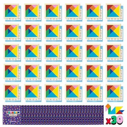 Offre limitee: BONNYCO Jeu Tangram Enfant 30 PCS Cadeau Anniversaire Enfants Invites. Tangram Bois pour Cadeaux Anniversaire Invités, Mini Jeux Goodies. Petit Jouet Pinata, Pochette Surprise, Lot Kermesse Mixte de 18.99 EUR a 18.99 EUR (economie 0%)