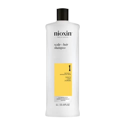 Nioxin Scalp + Hair System 1 Shampoo - Tiefenreinigungsshampoo für unbehandeltes Haar. Beugt dünner werdendem Haar vor – mit Biotin, Koffein & Niacinamid (1 l)