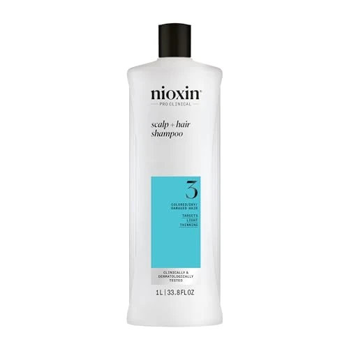 Nioxin System 3 Szampon + Szampon do włosów - Szampon wzmacniający do zniszczonych włosów z łagodnym przerzedzeniem - z biotyną i niacynamidem (1 l)