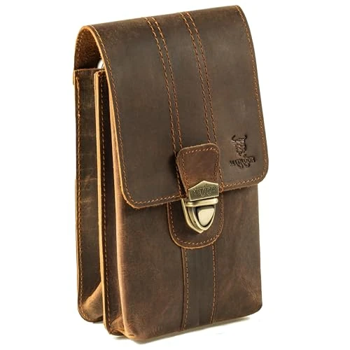MATADOR Málaga XL Genuine Leather Universal Mobile Phone Belt Bag Vertical Extra Large Waist Bag Holster Outdoor Mobile Phone Case XXL Smartphone up to 7.5 Inch Wallet in Portrait Format (Hunter