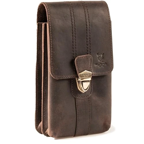 MATADOR Malaga XL - Sac banane en cuir pour homme - Spacieux avec double compartiment - Élégant pour smartphone jusqu'à 7,5" - Marron foncé, xl