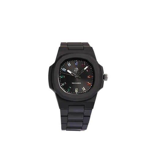 Limited-time offer: Elegant Watch for Women and Men with Polycarbonate Case 40.5 x 8.8 mm, Black Dial with Rainbow Crystals, Black Strap and Japanese Quartz Movement - Waterproof 5 ATM and Lightweight from 89.00 GBP to 89.00 GBP (save 0%)