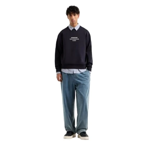 Armani Exchange Men's Utility Edge, Logo Embroidered Lettering, Felpa, Blu, XS, Navy Scuro, XS