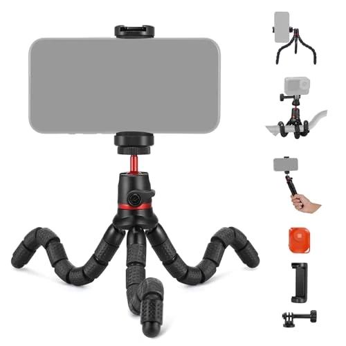 Offerta a tempo: NEEWER Basic Treppiede Telefono+Telecomando/Adattatore Action Cam/Portatelefono, Mini Treppiede per Fotocamera, Supporto Smartphone da Vlog Compatibile con iPhone Samsung GoPro DSLR per Video,T72 - 0.00% da 21.99 € a 21.99 €