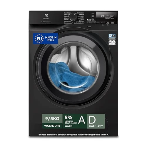 Offerta a tempo: Electrolux EW7W295B Lavasciuga DualCare 700 con Tecnologia SensiCare+, 9 kg Lavaggio o 5 kg Asciugatura, 1400 Giri al Minuto, Lavaggio Rapido e Cesto CareDrum, 847x597x576 mm, Classe A/D, Nero - 18% da 714.00 € a 584.10 €