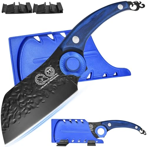 XYJ Kitchen Knife Meat Cleaver,6.5 Inch, Black Forged Chef Knife,High Carbon Steel Blade,Butcher Knife with Full Tang Wood Handle,Vegetable Cutting Knife With Plastic Sheath for Mom Dad