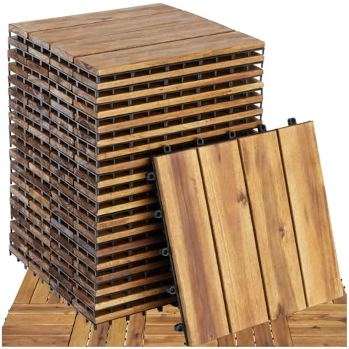 Offerta a tempo: tectake® Set di 20 Piastrelle in Legno di Acacia per Esterno, 4 Doghe Ciascuna, Sistema a Clic, Pavimento per Terrazza e Balcone, Piastrelle per Giardino - 34% da 79.99 € a 53.19 €
