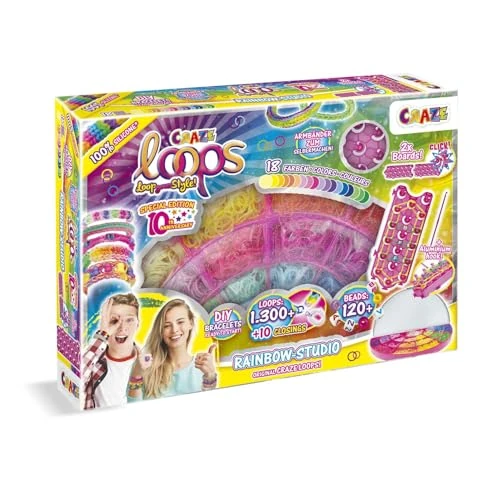 Offerta a tempo: CRAZE loops Rainbow Studio - Set di elastici XXL con più di 1300 elastici e molti accessori - Set di artigianato per bambini - per creare collane, anelli e bracciali personalizzati - 35% da 34.99 € a 22.80 €