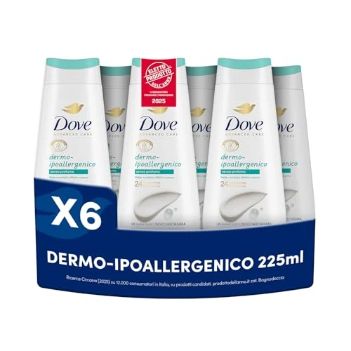 Offerta a tempo: Dove - Bagnoschiuma Dermo-Ipoallergenico - 6 Pezzi x 225ml — 30% da 14,94 € a 10,50 €